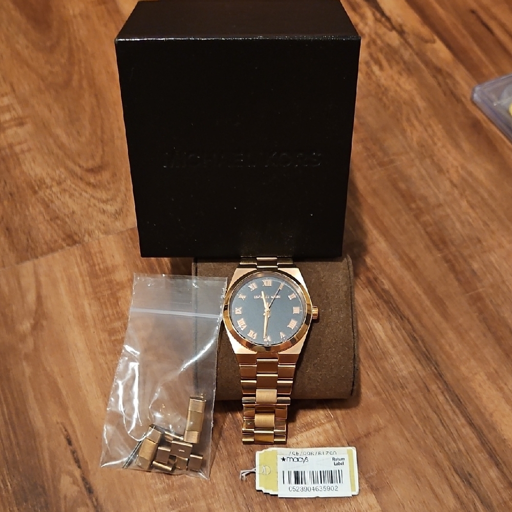 Women's Michael Kors Rose Gold Watch with Black Dial